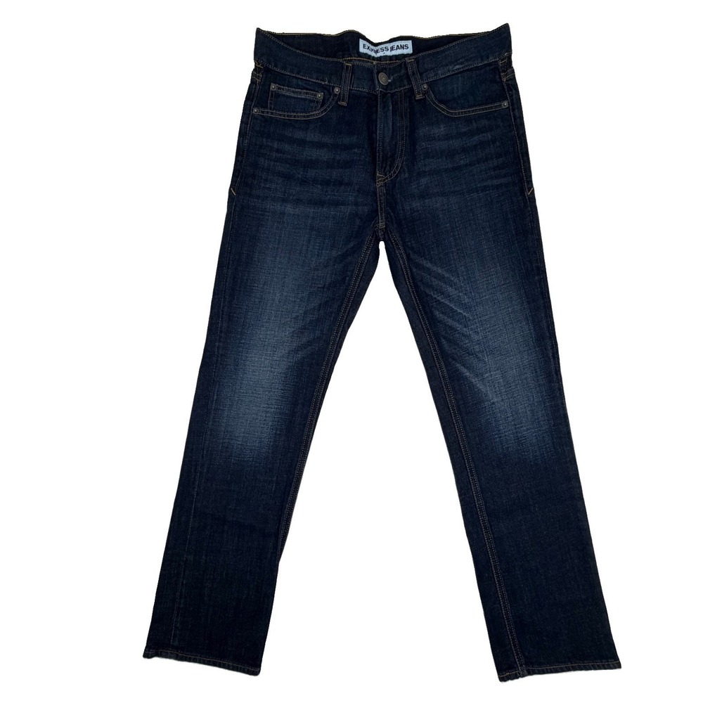 EXPRESS Rocco Slim Fit Straight Leg Men's Jeans 32x30 Dark Wash Denim Whiskering